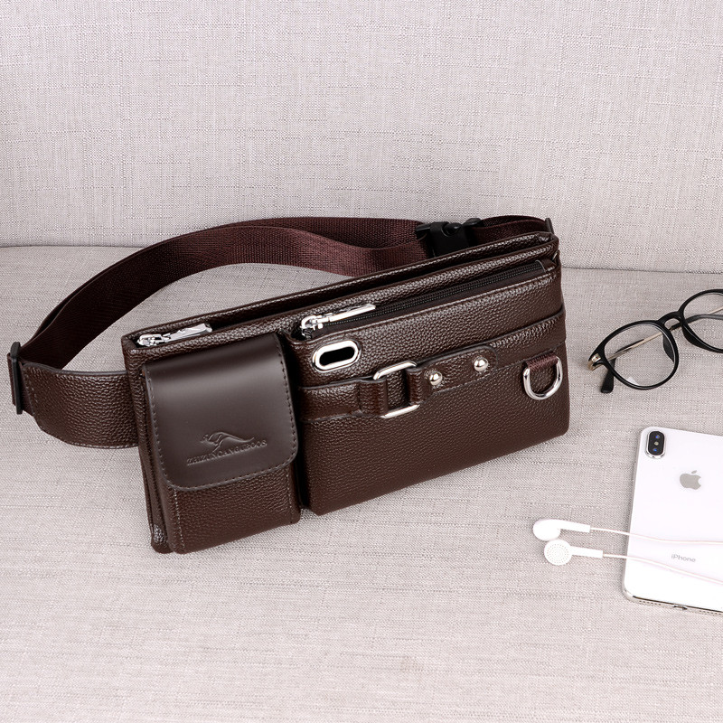 Versão coreana Bolsas masculinas Bolsas de cintura Bolsas de couro genuíno para celular Bolsas de peito masculinas multi