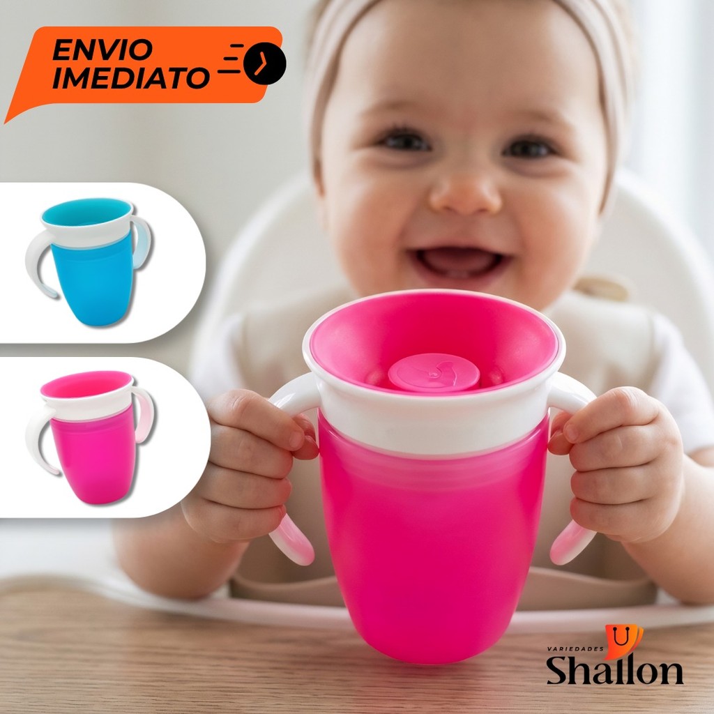 Copo de Transição Infantil 360 Antivazamento com Alça – Bebê Menino e Menina Azul e Rosa