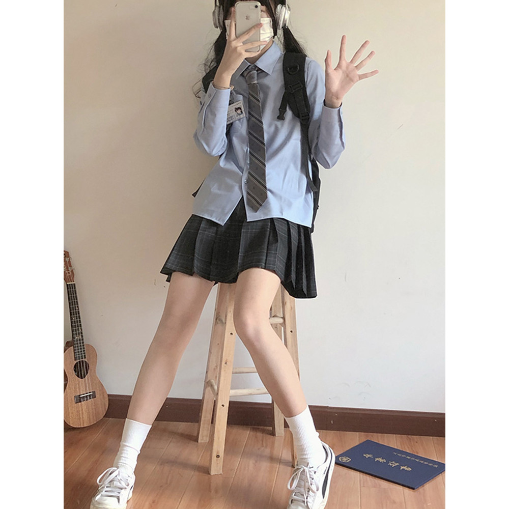 Tokyo Year-Old Times Original JK Camisa Branca Camisa Azul Rosa Manga Comprida Top Feminino Estilo Preppy Camisa Branco 