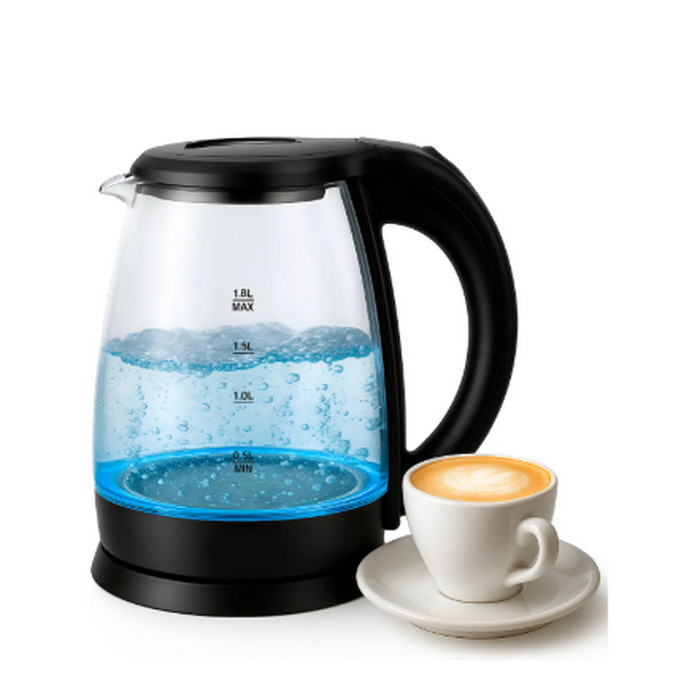 Chaleira Elétrica Vidro 1,8 Litros Jarra Bule Portátil 1500w Cor Preto 220v