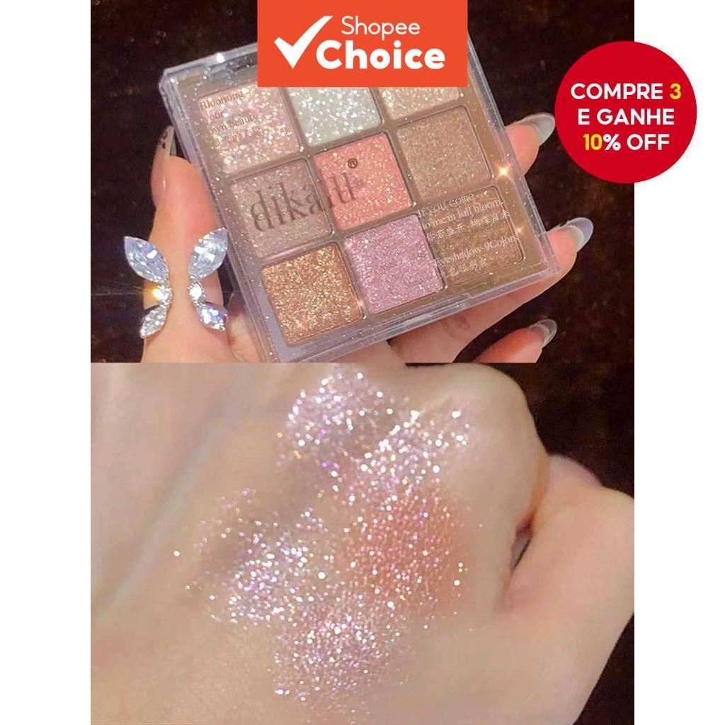 Dikalu Paleta de Neve Brilhante - 9 Glitters & Shimmers de Chá Lácteo para Maquiagem de Festa & Feriado, Olhos