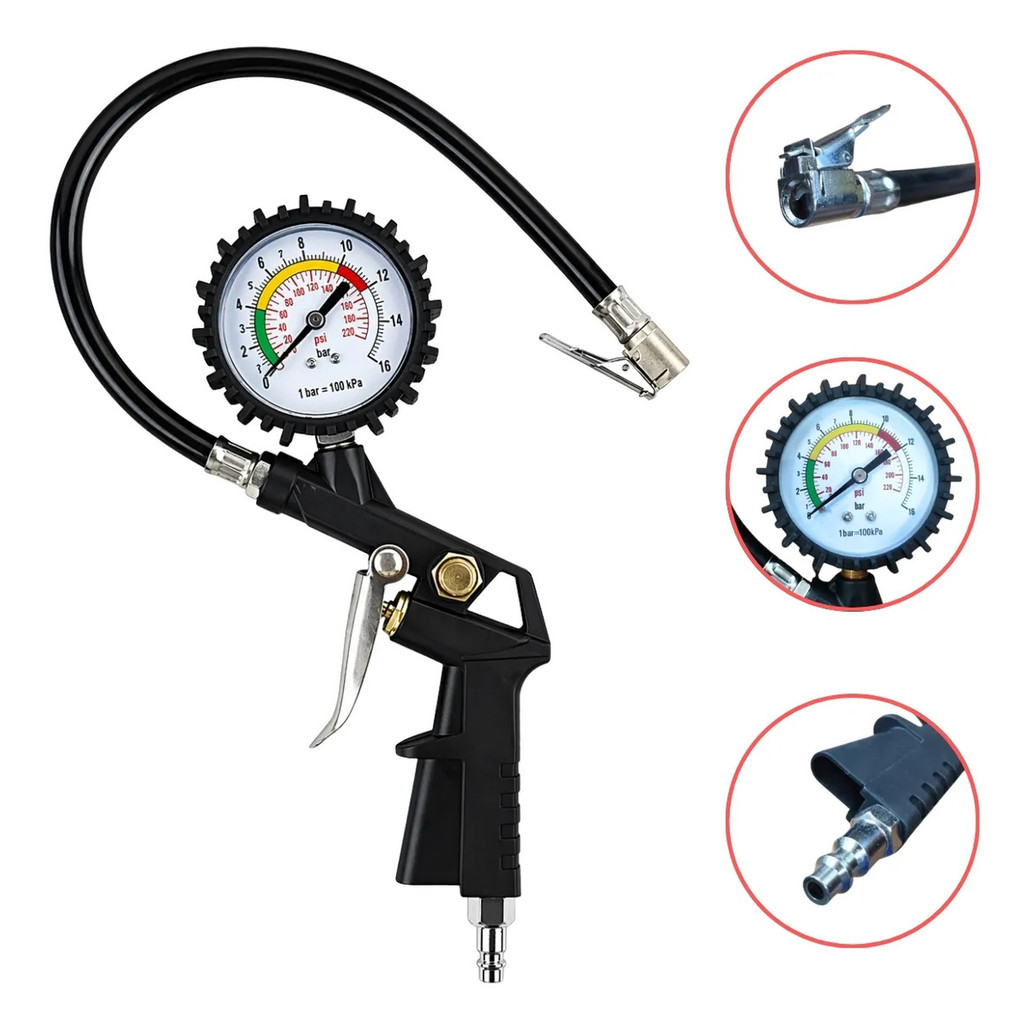 Calibrador E Inflador De Pneus Com Manômetro 220 Psi 1/4
