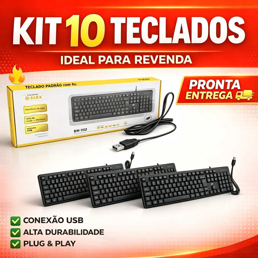 Atacado Kit 3/5/10 Teclado para computador com Fio Usb Abnt2 português notebook Home Office Escola Trabalho