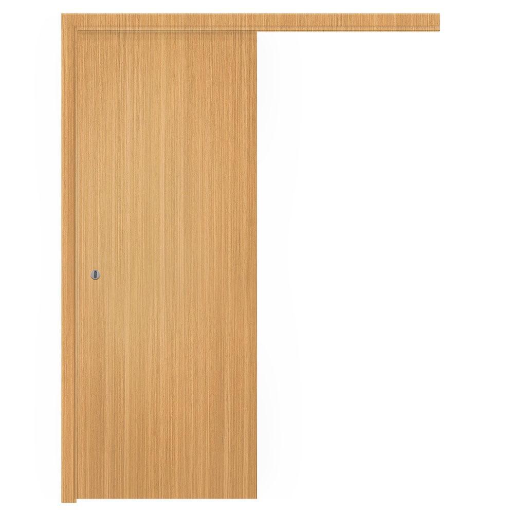 Kit Porta de Correr Interna Pinhal 15 a 20 cm, Freijo Médio, 214 x 75 cm