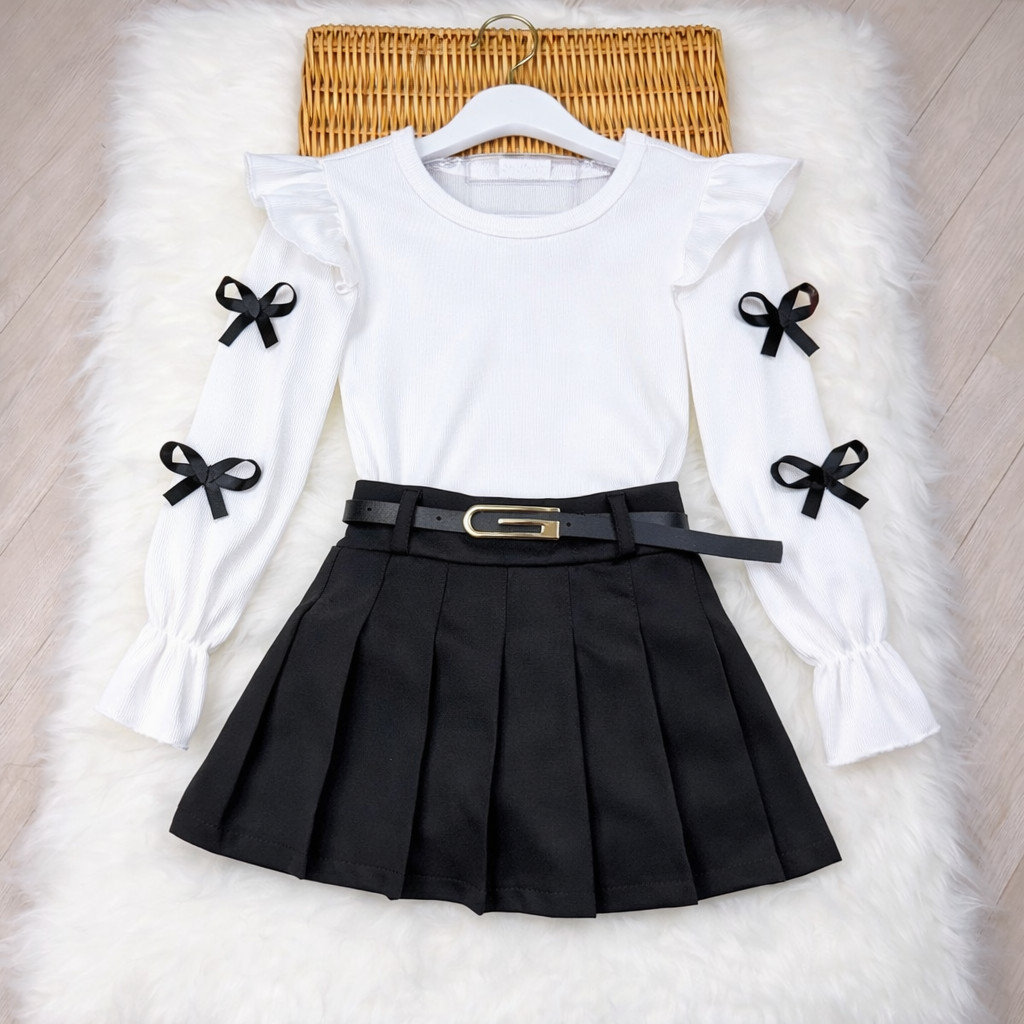 KIT 3 PEÇAS Conjunto infantil Blusa + short saia e Cinto moda outono inverno-frio 2026