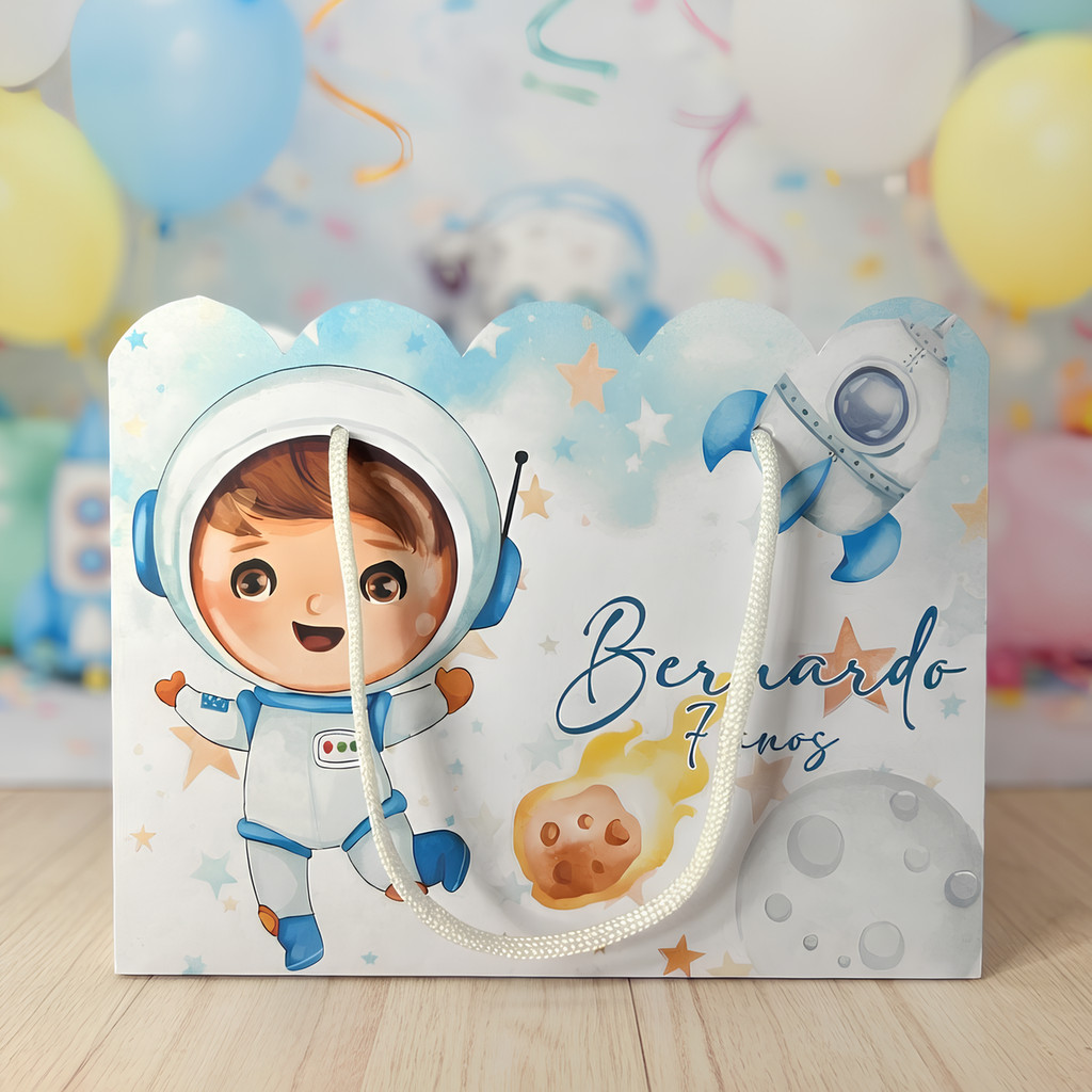 Kit Sacolinha Sacola Papelaria Personalizada Astronauta Sacolinha de Lembrancinha Caixinha para Festa