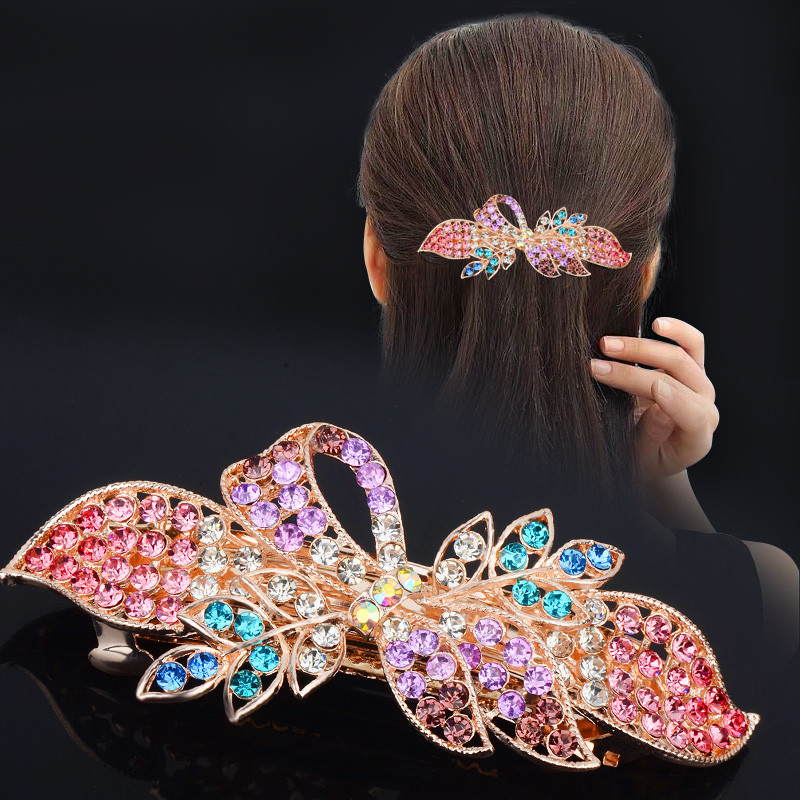 Strass arco grampo de cabelo cocar feminino cabeça traseira mãe Hairpin elegante grande clipe Horizontal primavera clipe
