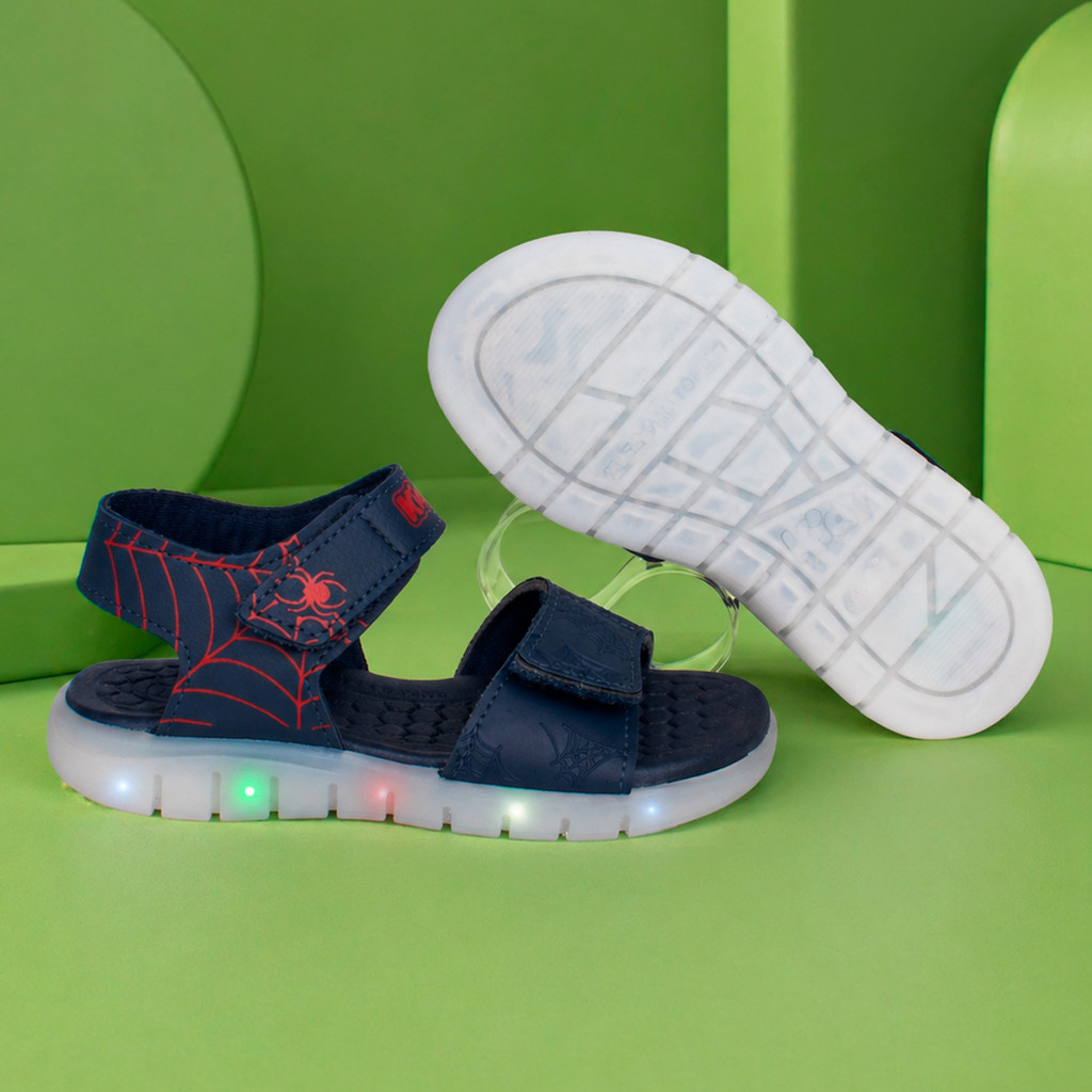 Sandália Infantil Menino Kidy Wave Light Luz LED Pisca Aranha Confortável Leve Anatômica