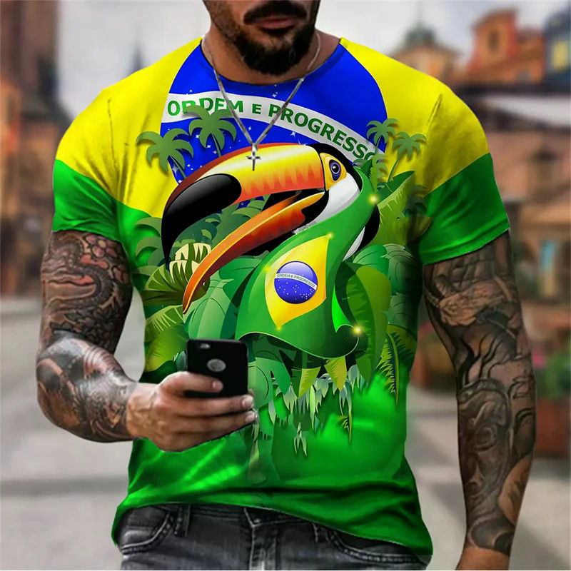Homem Moda Brasil Pattren Camiseta Harajuku Bandeira Do Impressão 3D Casual Esportes Ginásio Topos Manga Curta Tshirts