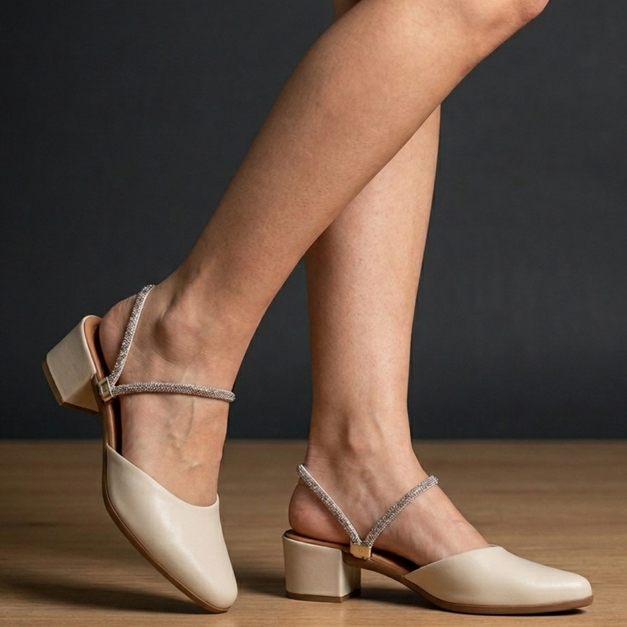 Tamanco 2 em 1 Feminino Mule Scarpin Strass Social Salto Médio Bloco Grosso Linha Conforto