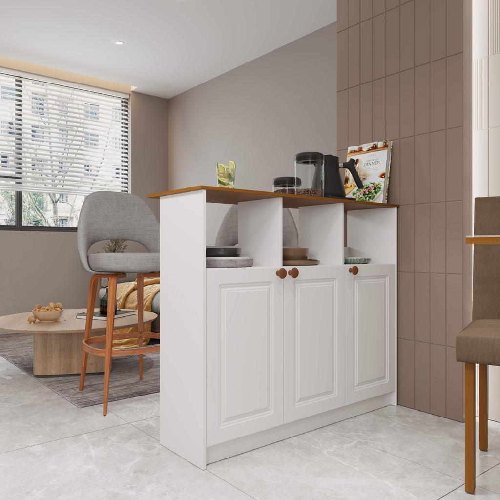 Bancada Balcão Ilha Gourmet Para Cozinha 114cm 3 Portas Com Nichos Hera Fidelitá