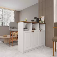 Bancada Balcão Ilha Gourmet Para Cozinha 114cm 3 Portas Com Nichos Hera Fidelitá Branco