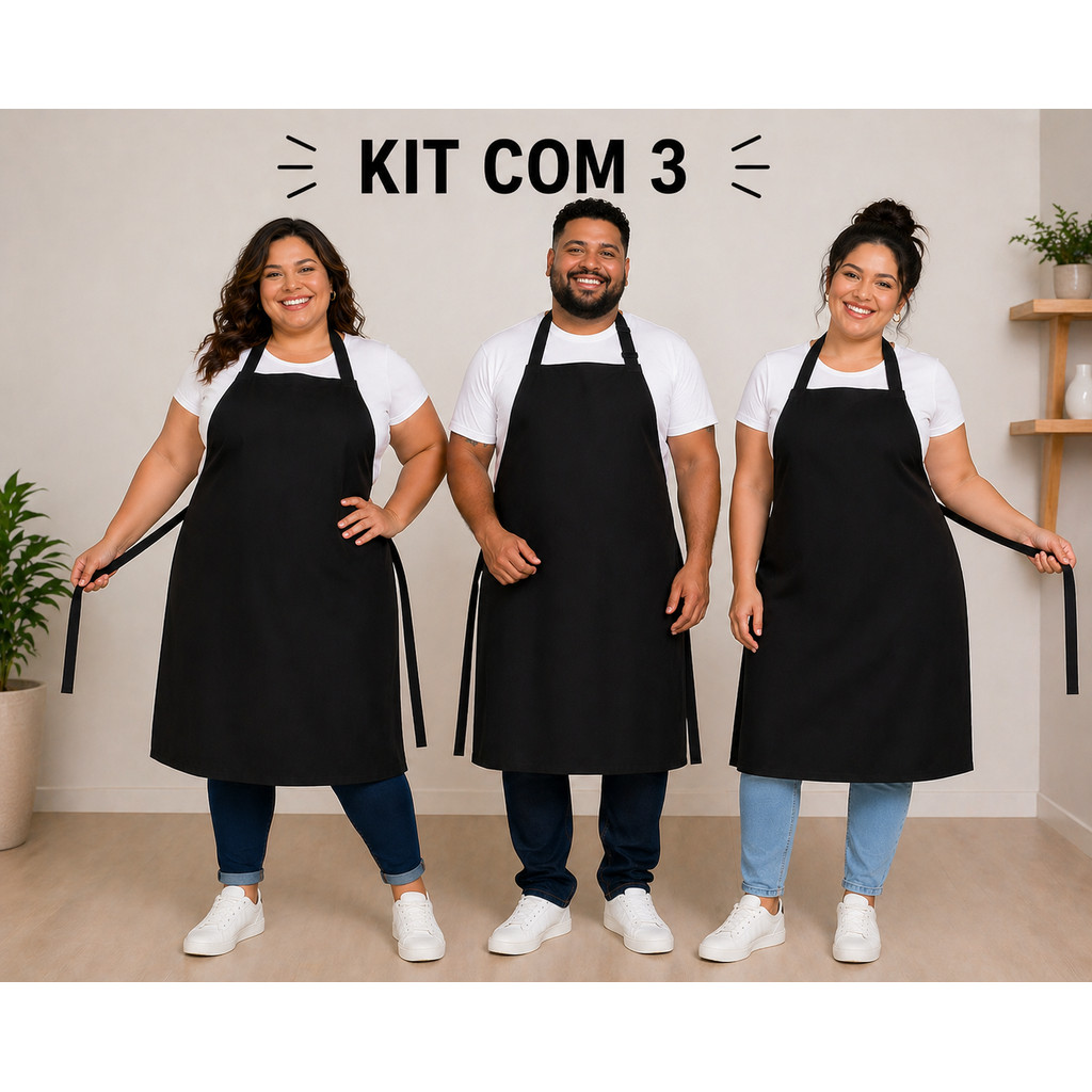 3 Avental Plus Size Oxford SEM BOLSO | Profissional | Cozinha | Confeitaria | uniforme | churrasqueiro| pai | mãe | cor