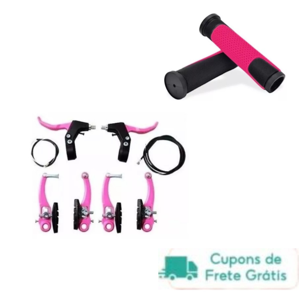 FREIO V BREAK NAYLON COMPLETO COM MANETE E CABOS + MANOPLAS GTA BICOLOR  BICICLETA ARO 20 24 E 26
