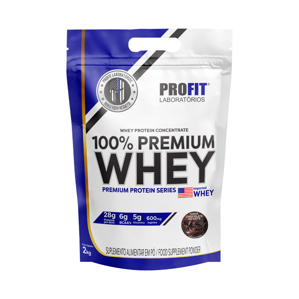 Whey Protein 100% Premium Profit Labs 2kg 28g Proteína BCAA Glutamina Massa Muscular