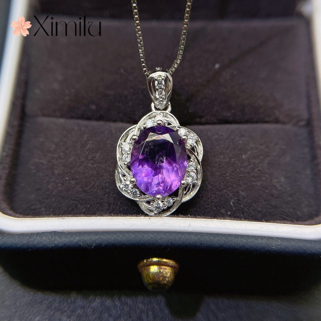 ⭐ Original luxo Profound cheio de diamante ametista pingente feminino colar de prata requintado moda jóias