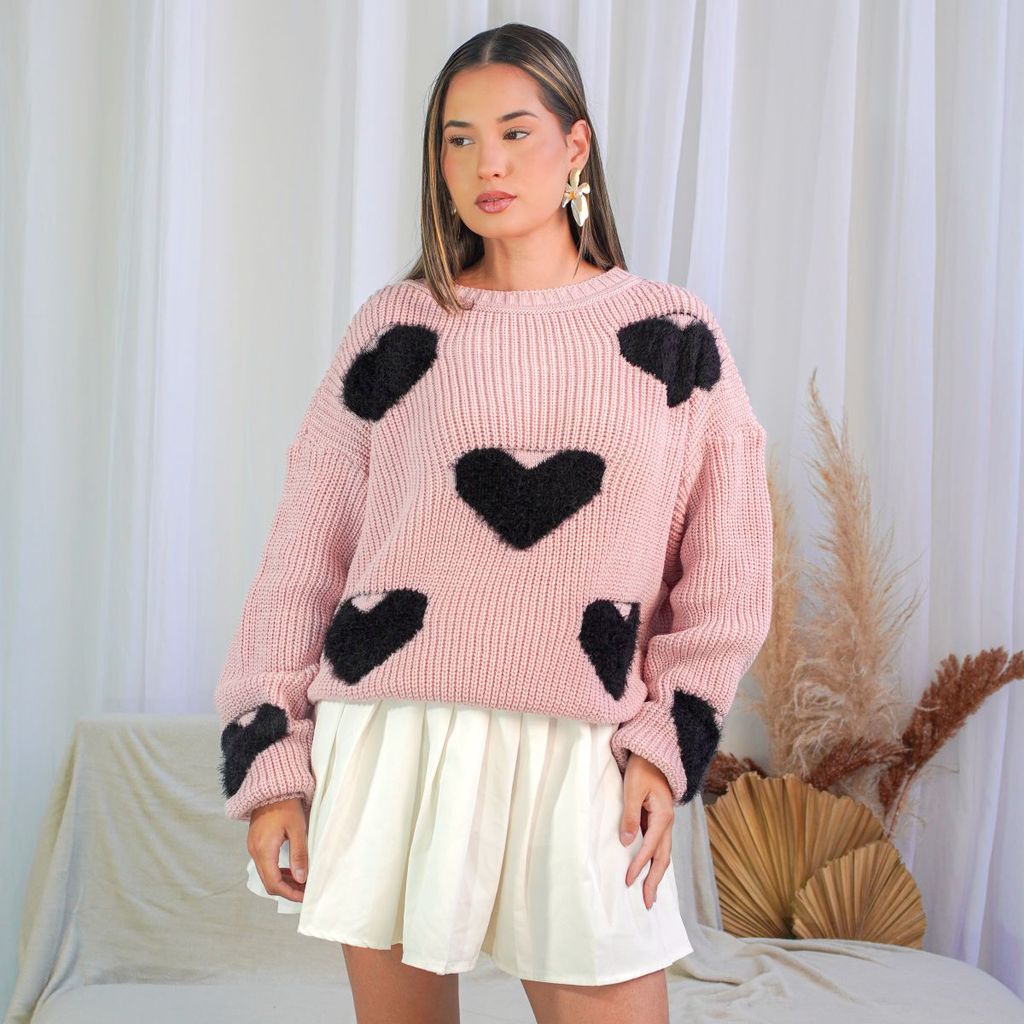 Blusa Tricot Coração Inverno Moda Outono inverno