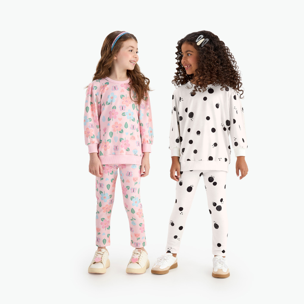 Conjunto Infantil Menina Moletom Manga Longa Estampado Rovitex