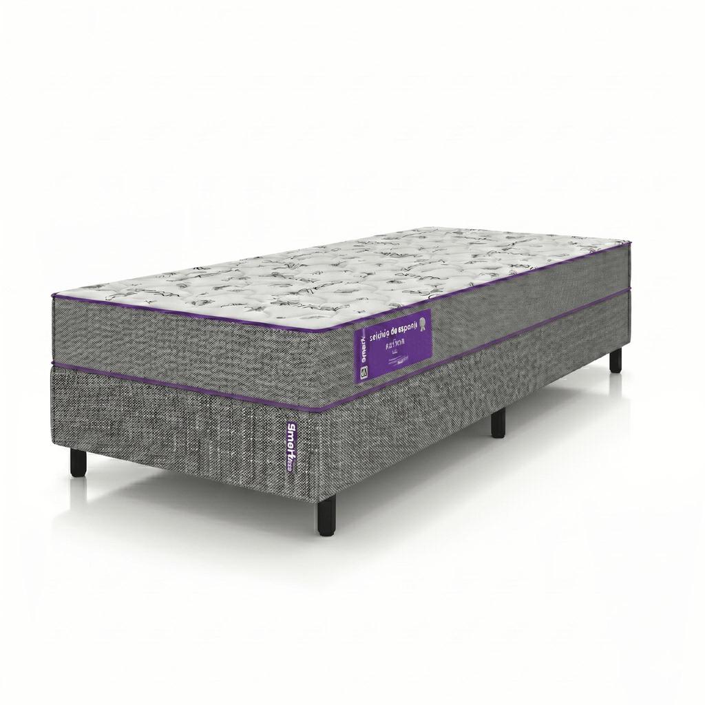 Conjunto Cama Box Solteiro Smartz: Colchão Acction D28 Intermediario+ Base Kupon 78x188x51