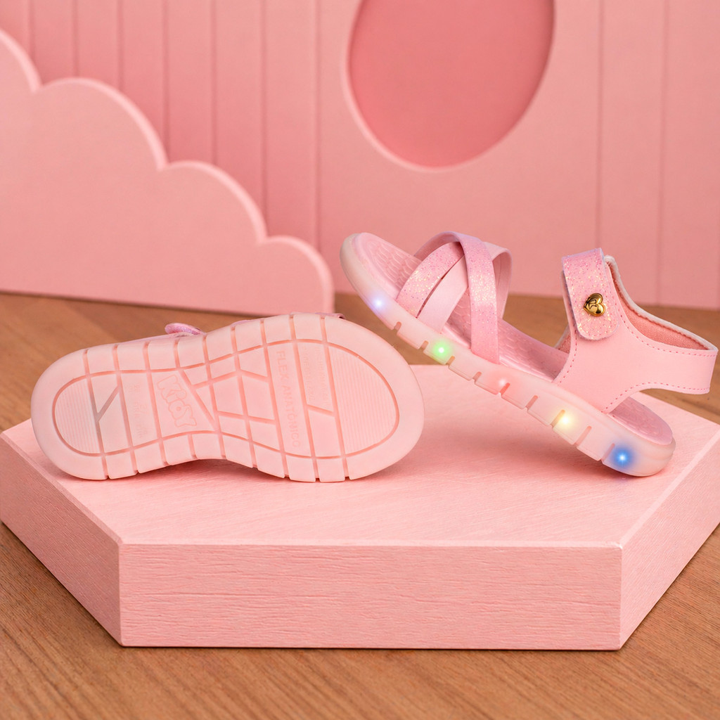 Sandália Infantil Menina Kidy Wave Light Nude Luz Led Pisca Confortável Leve Anatômica Papete