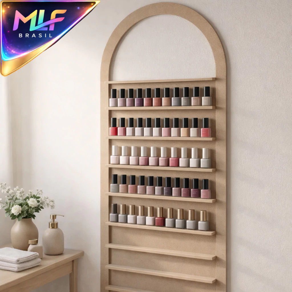 Porta Esmalte de Parede Arco Romano com 10 Prateleiras para Salão de Beleza