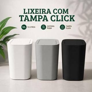 Lixeira Cesto de Lixo Com Tampa Click 12 Litros Com Sistema push Para Saco de Lixo bobina rolinho Tonk