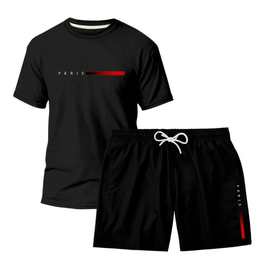 Kit Camiseta Camisa Masculina + Short Tactel Paris Lançamento Esporte Verão