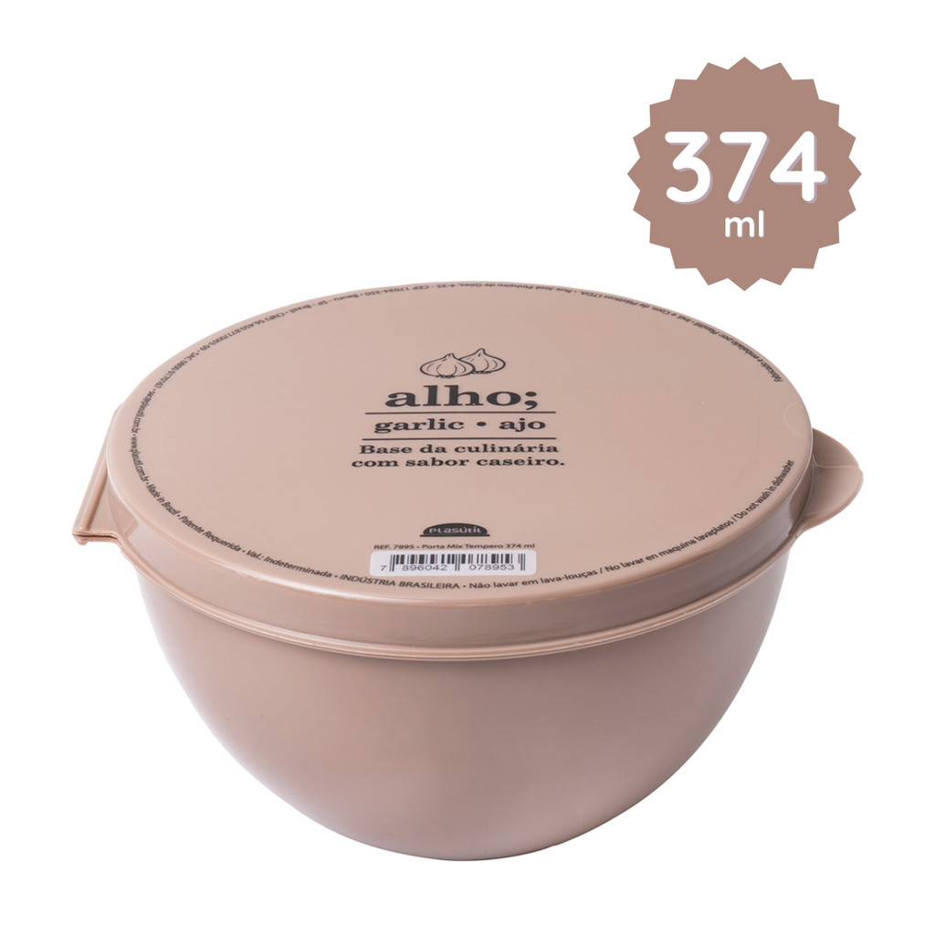 Pote Alho Tampa Fixa 374ml Porta Tempero Fresco com Tampa Plástico Cozinha