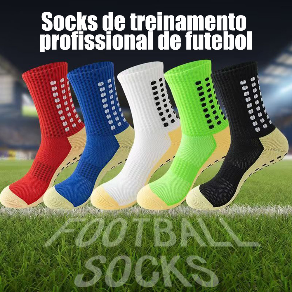 Kit Meias de Futebol Esportivas Antiderrapantes Algodão Resistentes Profissionais Silicone para Homens e Mulheres