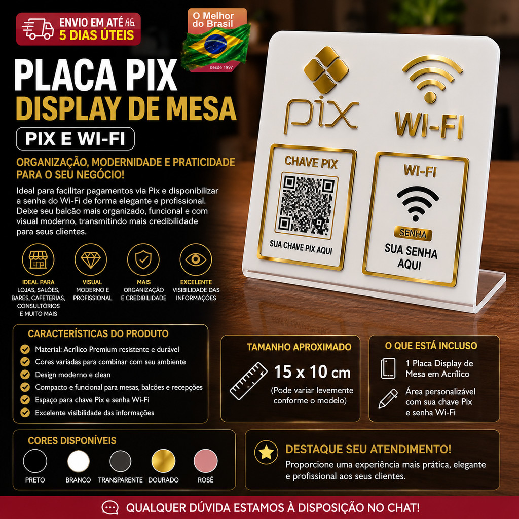 Placa Pix Dispay Em Acrílico Mesa Balcão Pix E Wifi