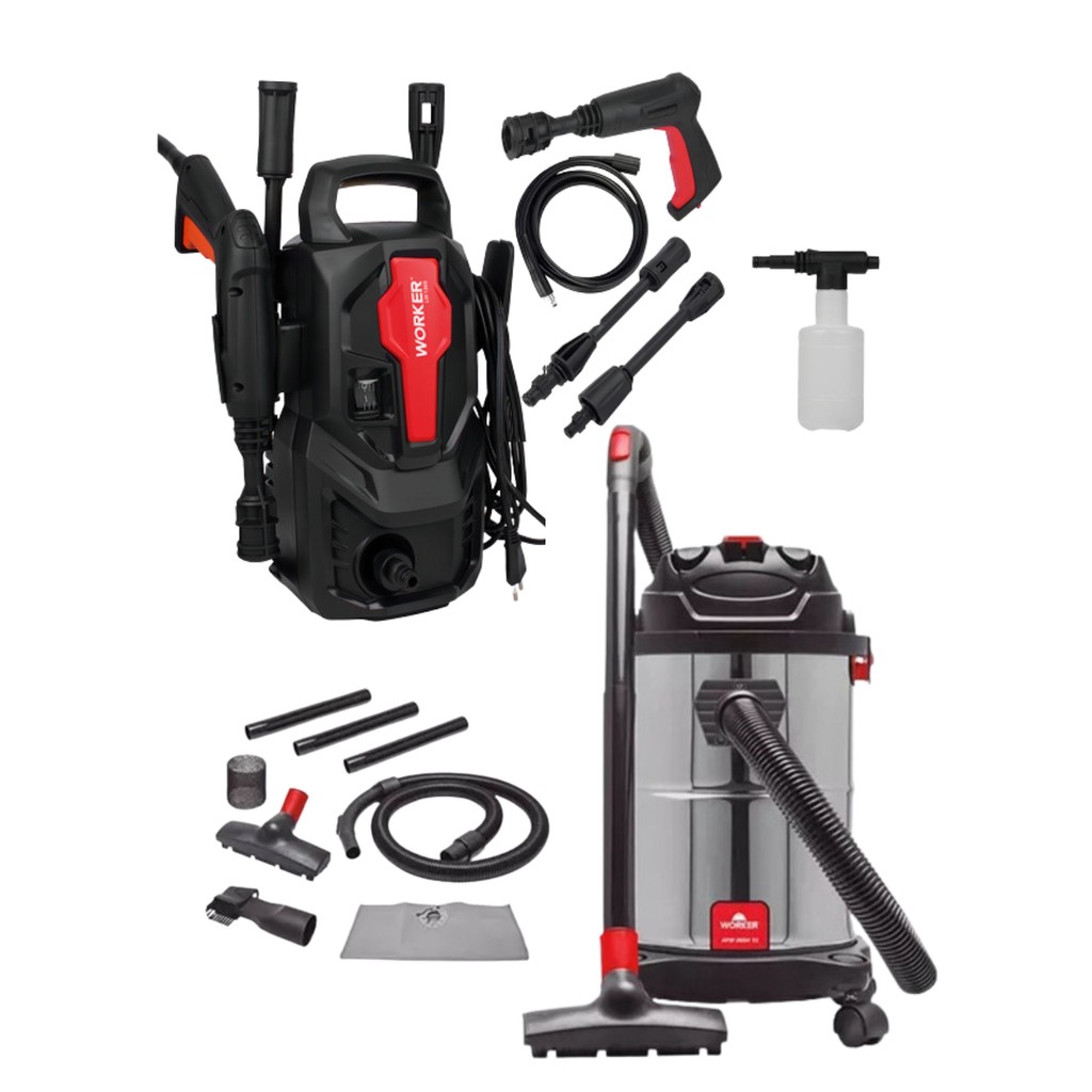 Kit Lavadora de Alta Pressão 1305lb LW 1305 e Aspirador de Pó 15L Worker