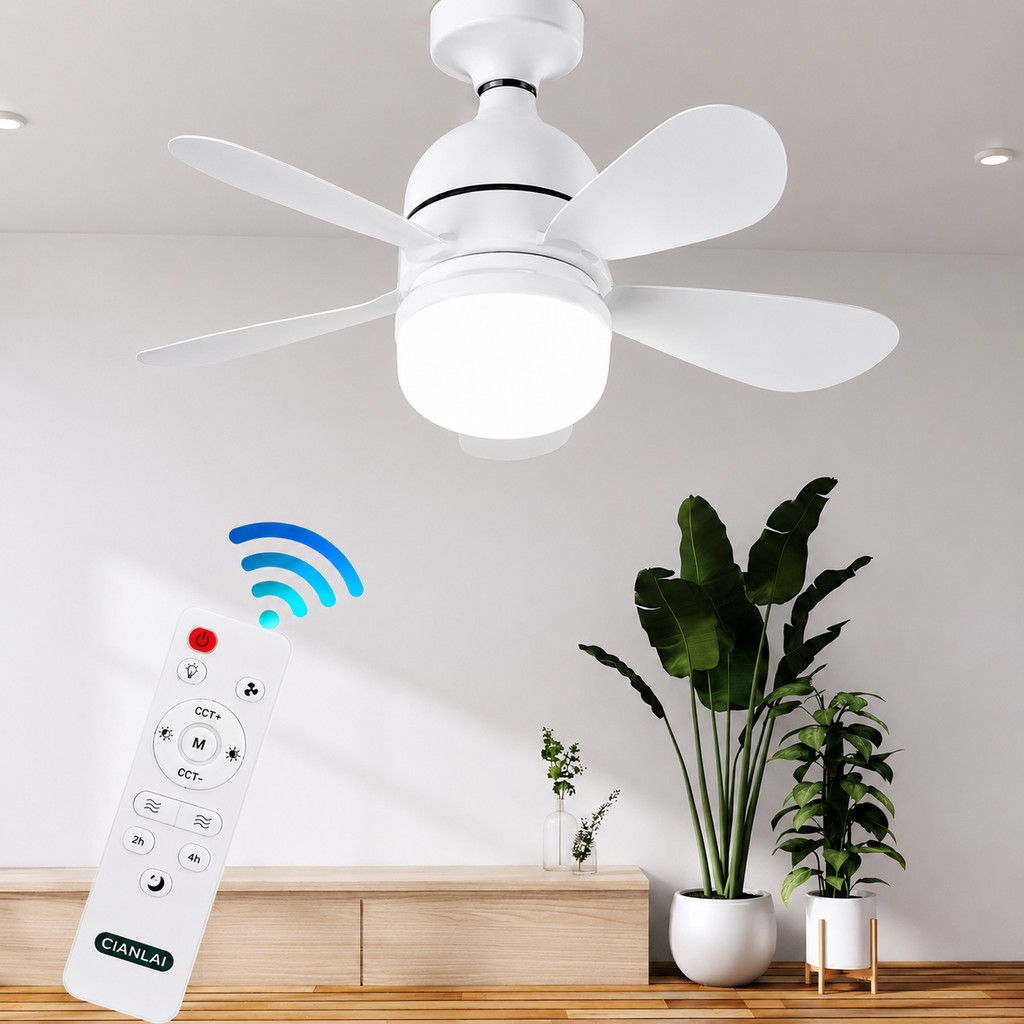 Imagem 80W 5 Hélices Ventilador De Teto Potente Controle Remoto led Regulável 3 cores E27 Silencio Inteligente Ventilador Forte