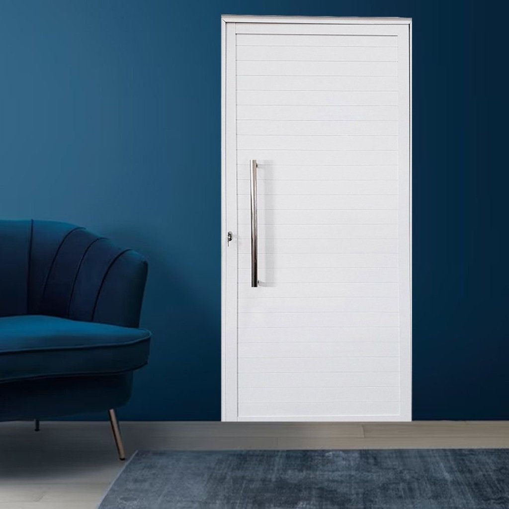 Porta Lambril de Alumínio 210 x 90cm com Puxador Linha Veneza Esquadrias Bergamo Abertura Direita Branco Branco