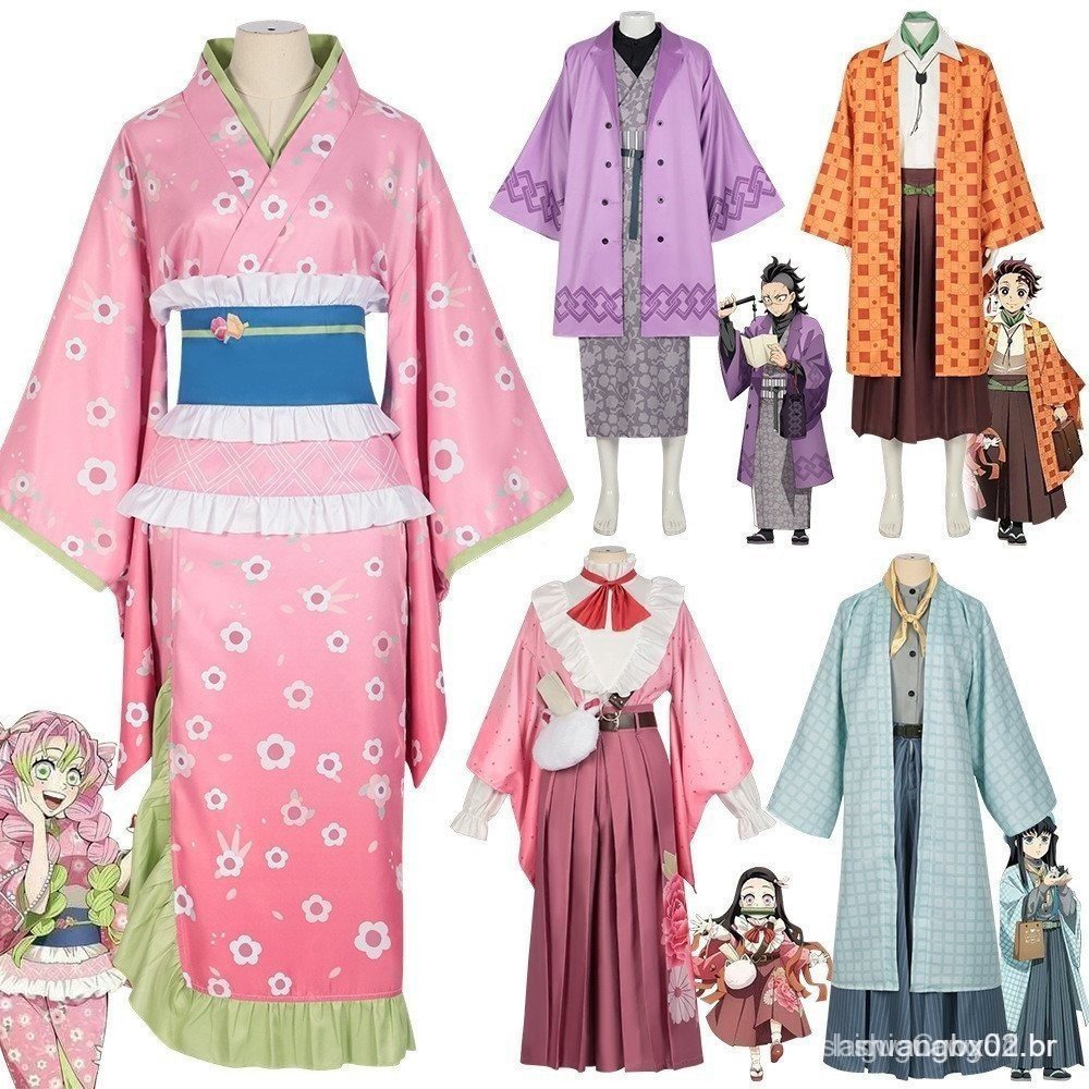 Fantasia de Cosplay de Demon Slayer Kimetsu no Yaiba Tokitou Muichirou Kanroji Mitsuri Kimono Kamado Nezuko Anime F JEMH