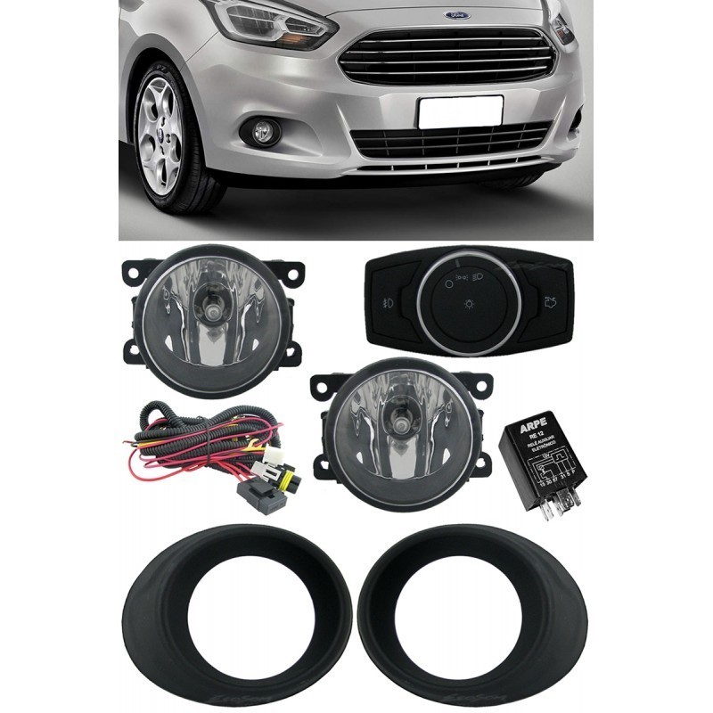 Kit Farol de Milha Neblina Ford Novo Ka 2014 a 2018 Interruptor Painel + Molduras
