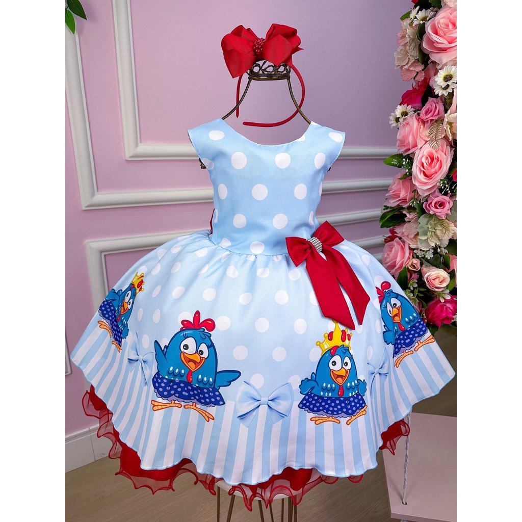 Vestido Autêntico Tematicos Luxo Galinha Pintadinha Azul e V