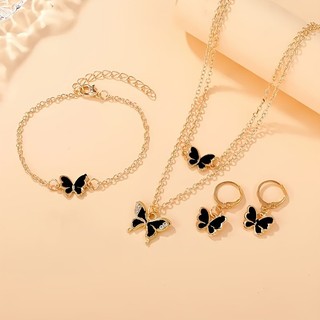 Conjunto de Joias Borboleta Dourada: Colar, Pulseira e Brincos para Mulheres