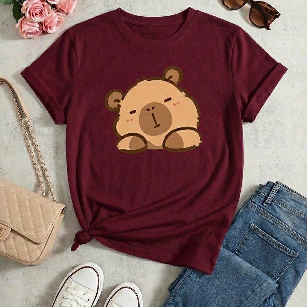 Camiseta Básica Casual Feminina Estampada Capivara Estilosa Premium Academia Treino Presente