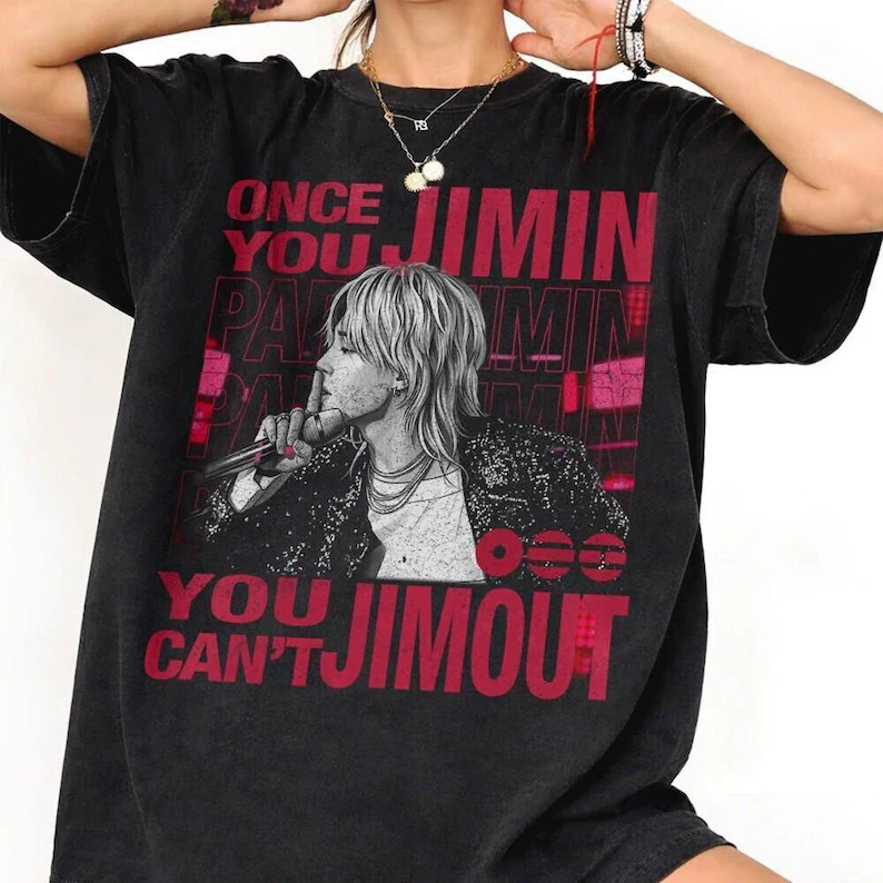 Camiseta Masculina Feminina Oversized Estampa Jimin BTS Kpop Vintage T‑shirt Streetwear Camiseta de Fã Moda Urbana