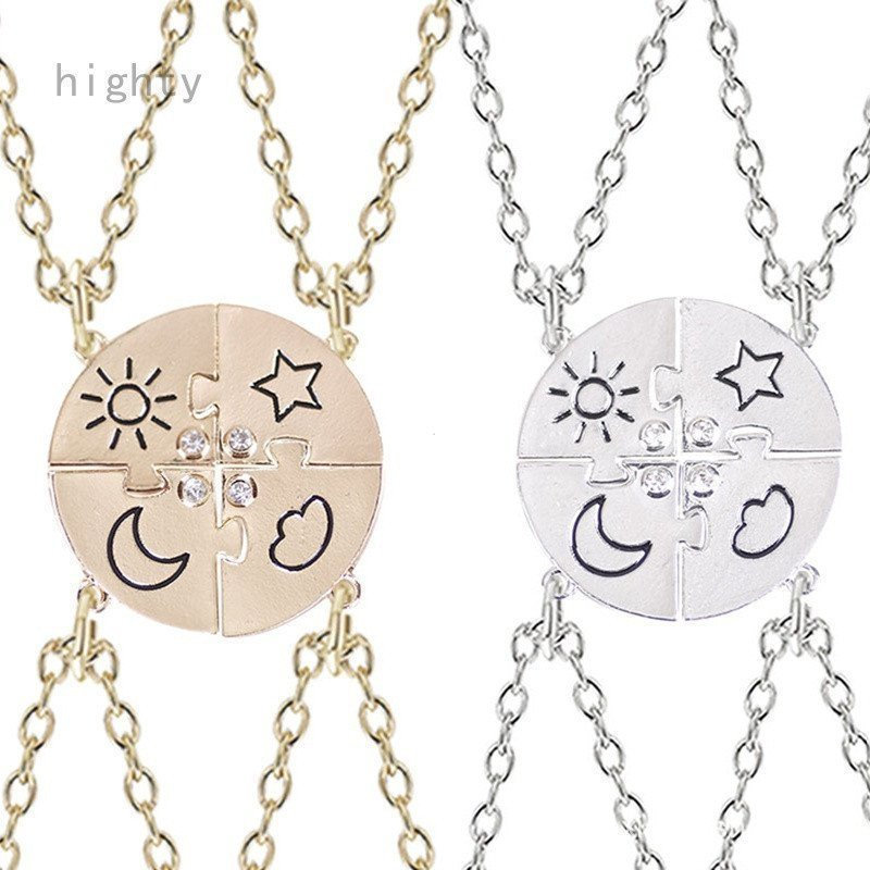 Conjunto Com 4 Peças Colar Com Pingente Melhor Amigo Amizade Sol Lua Nuvem E Estrela Incrustada Com Strass