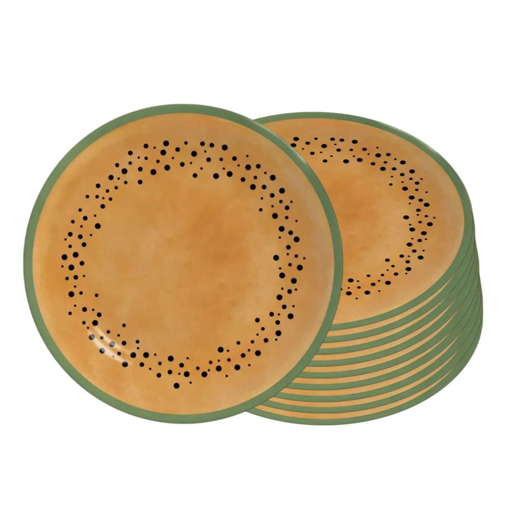 Jogo 10 Prato de Sobremesa de Cerâmica 21cm Coup Mamão Frutas Tropicais Alleanza