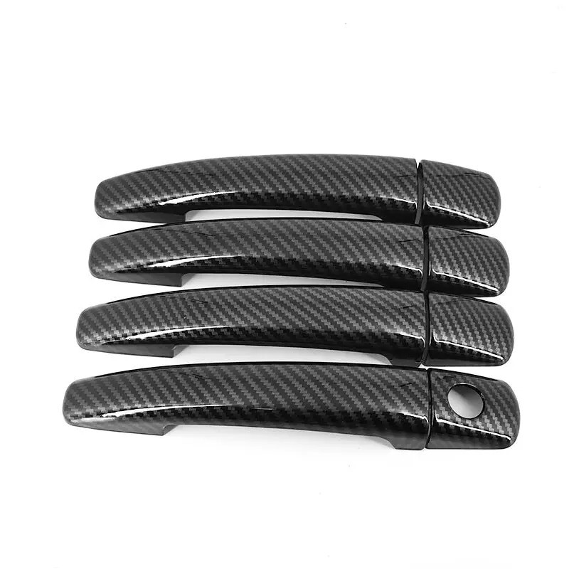 Para CITROEN C4 C4 PICASSO C6 PEUGEOT 207 308 407 Preto De Fibra Carbono Maçaneta Da Porta Do Carro Capa Guarnição Adesi