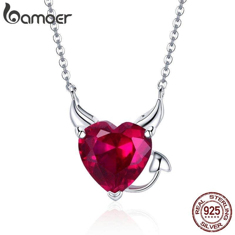 Bamoer 925 Prata Esterlina Diabo Pedra Preciosa Rubi Pingente Colar Jóias Femininas