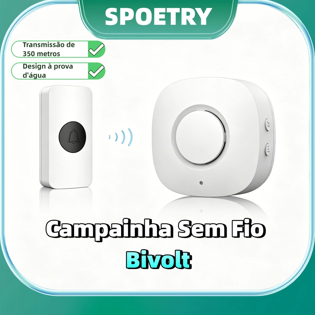 Campainha Sem Fio Bivolt Longo Alcance 350m a Prova D'água Residencial Comercial NOVIDADE 8 Toques
