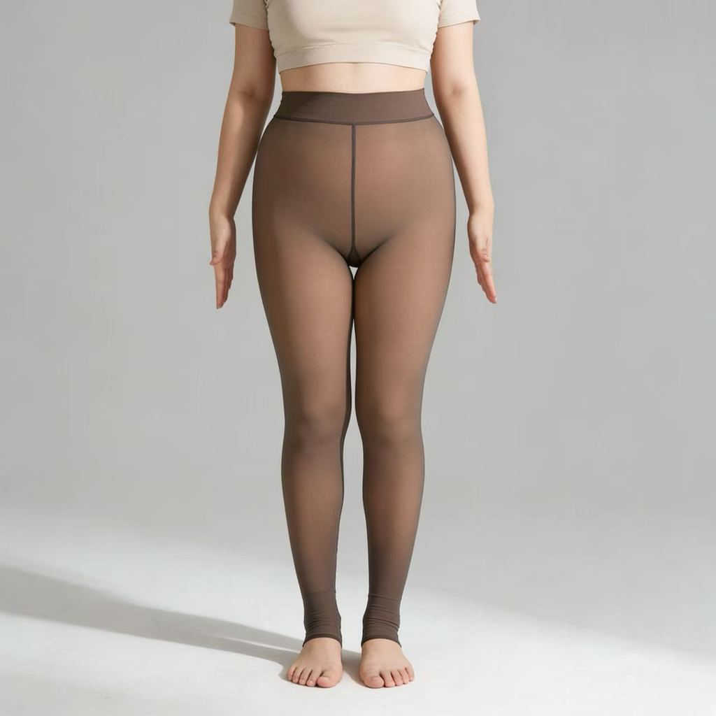 Meia Calça Térmica Plus Size Forrada Peluciada Translúcida de Lã Feminina Super Elástica Slim