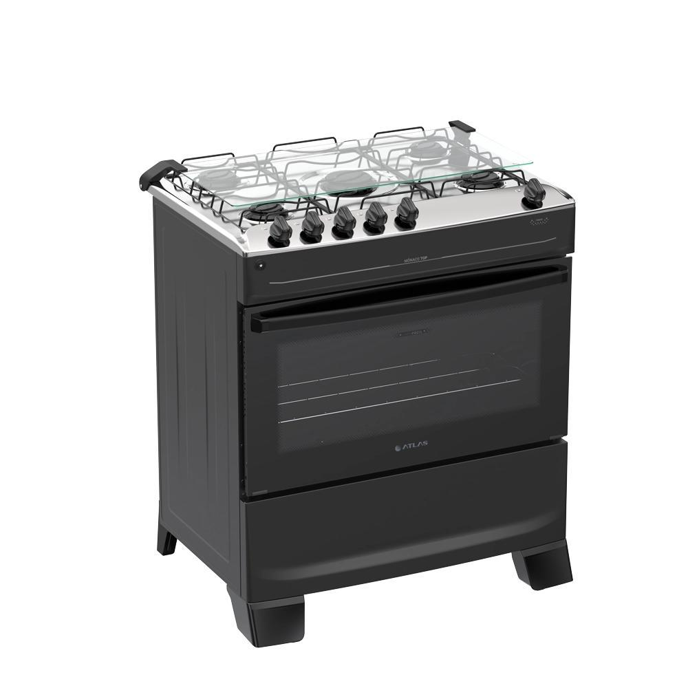 Fogão a Gás Atlas Monaco Top Bivolt Acendimento Automático 5 Bocas Vidro Temperado Preto