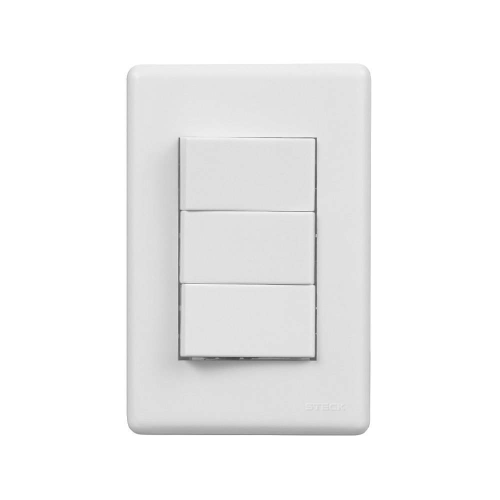 Conjunto de Interruptores Steck Stella - 3 Interruptores Simples Horizontal 10A 250V Branco