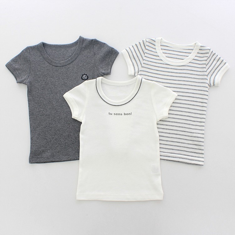 Menino bebê médio grande crianças puro algodão manga curta camiseta estilo japonês algodão menino meia manga Base listra