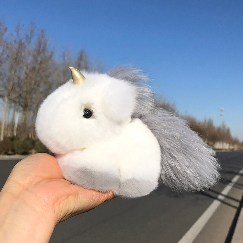 Rex coelho pele unicórnio pingente saco de pele ornamentos bonito boneca de pelúcia sonho cavalo branco carro chaveiro