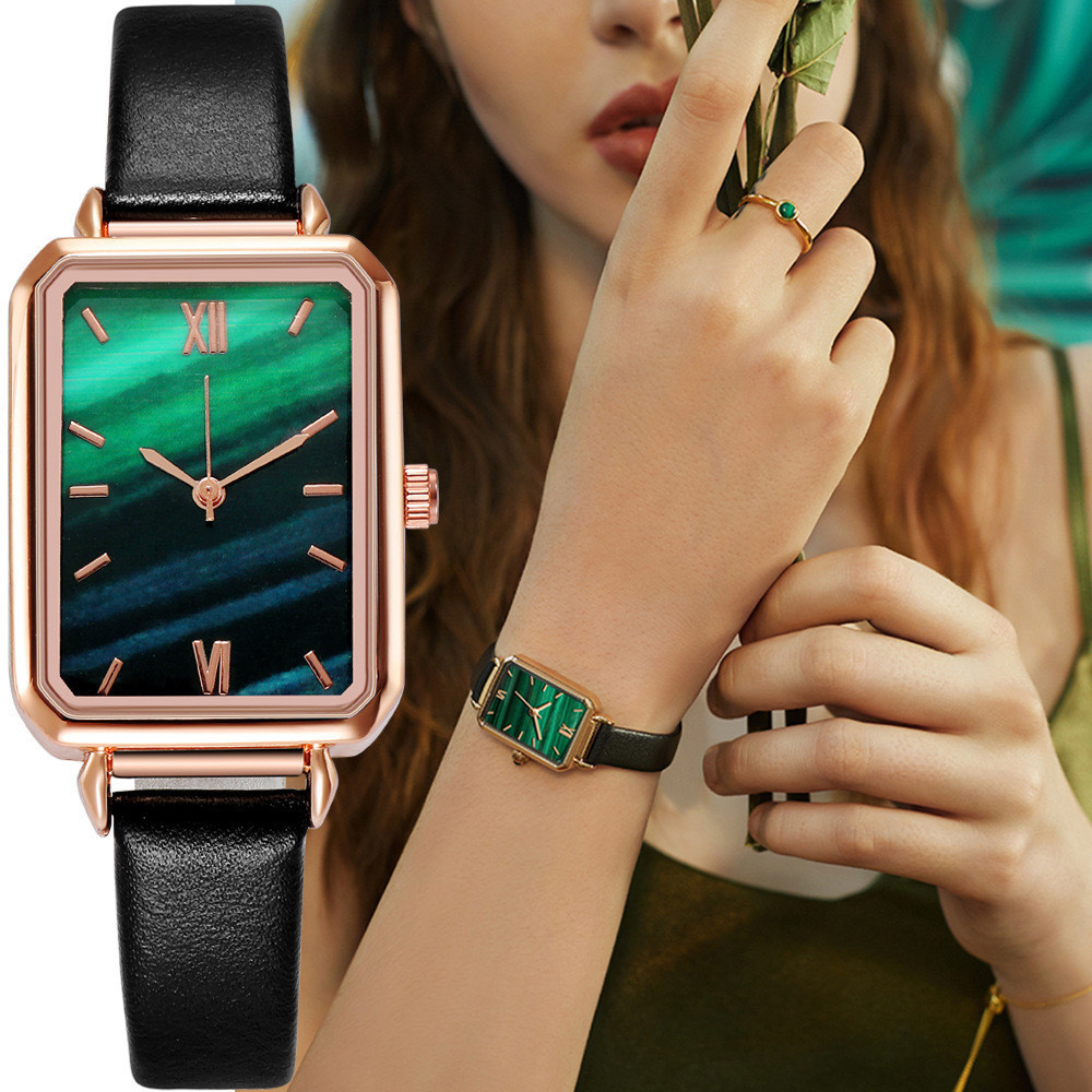 Pequeno relógio verde Retro quadrado disco cinto relógio de quartzo luz luxo elegante senhoras relógio